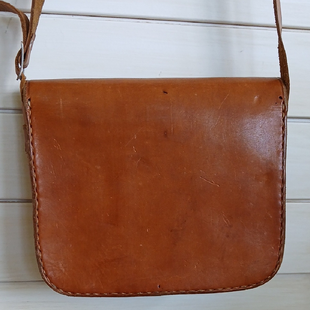 Vintage Tooled Brown Leather Crossbody Shoulder Bag Western Boho - Picture 6 of 16